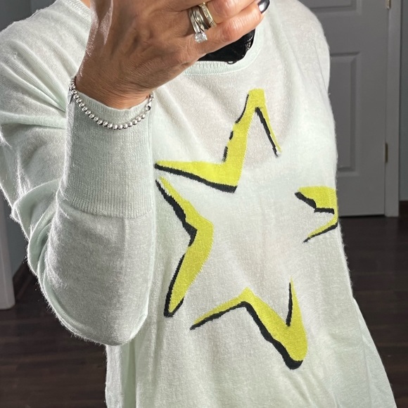 Lisa Todd 100% cashmere star print back stripes sweater size L - Picture 4 of 13